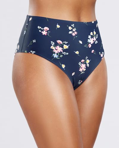 Image of Tempt Me Womens High Cut High Waisted Bikini Bottoms Tummy Control Bathing Suit Bottoms Swim Bottom Swimsuit Bottom