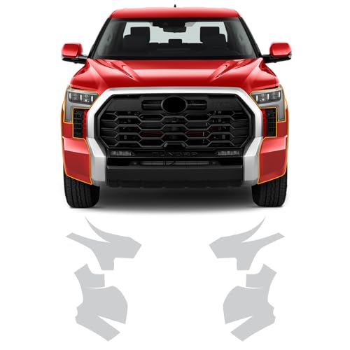 FDAIUN for Toyota Tundra 2022-2023 Gloss Clear Car Paint Protective Film Self Adhesive TPU Rainproof Waterproof HD Film Scratch Protector Exterior Accessories (Front Bar + Headlights 4Pcs)