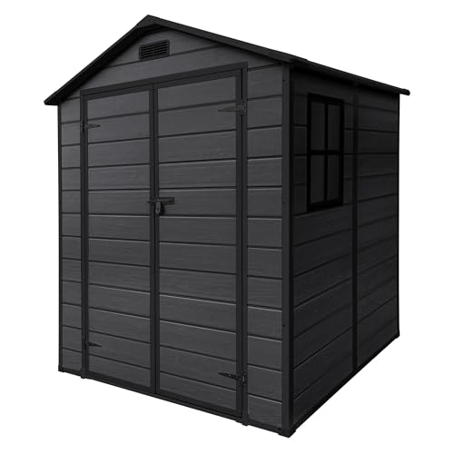 ECD Germany Abri de Jardin avec Plancher en Résine PP 5m³ Gris Foncé, Toit Double Pente,...