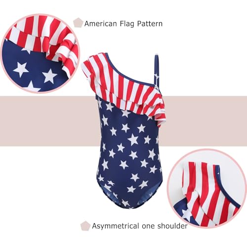 Image of Girls One Piece Swimsuits One Shoulder Ruffle Bathing Suit Kids Hawaiian Floral Swimwear 3-16 Years