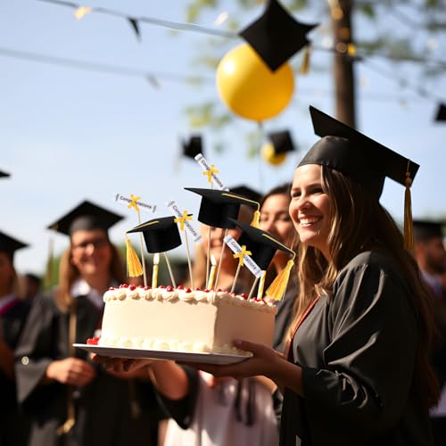 Image of Breling 12 Pcs Black and Gold Graduation Centerpiece Sticks Felt Graduation Scroll Diploma and Grad Cap with Tassel Decor 2026 Table Toppers Centerpiece Party Supplies for Grad Party Decorations