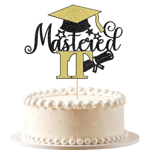 VQOUZVSR Mastered It - Decoración para tartas de graduación con purpurina dorada y negra