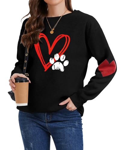 YINGWIN Pfote Herzdruck Pullover Damen Herbst Langarmshirt Herbst Sweatshirt Pullover für Damen Sweatshirts Ohne Kapuze