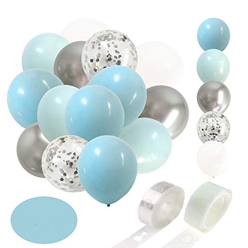 Light Blue Silver Balloon Garland –Pastel Blue Metallic Chrome Silver Confetti Balloons Arch