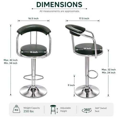 Image of Kemon Modern Adjustable Swivel Bar Stool Chair with Backrest, PU Leather Hydraulic Counter Stool with Footrest for Kitchen Island, Cafe & Home Bar (1, Green, Round Barrel Stool)