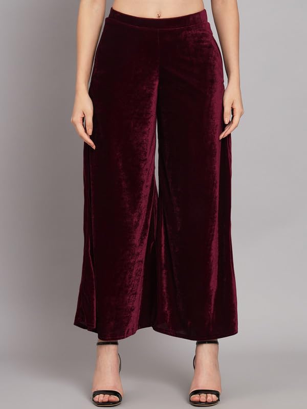 Image of Vaararo Velvet Co-Ords for Women | One Sleeve Crop Top with Palazzo Set Casual Party Dress