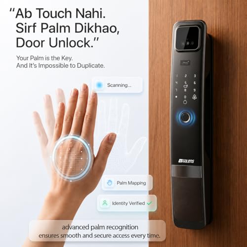 Image of Golens Total Guard World's Most Advanced Smart Lock | 12 Ways Unlock | Separate Chime & Bell | Alexa /Apple /Google Support | Inbuilt CCTV /Video Doorbell | Door Viewer | Auto Latch Body | All Included
