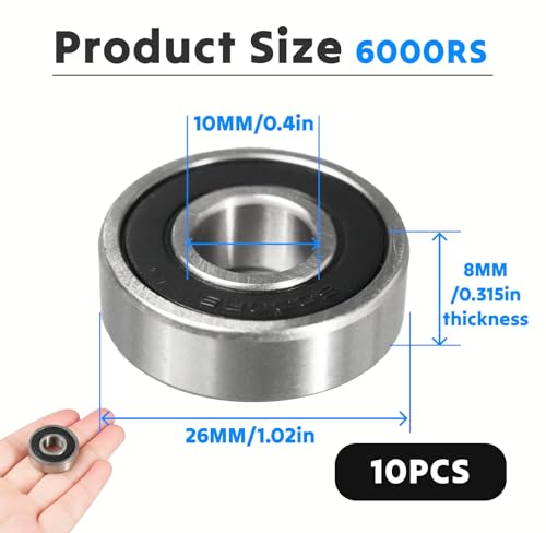 Miniatura 2 de Flewdart 10pcs Rodamientos De Bolas 6000-2rs, Rodamiento Pequeños 10 X 26 X 8mm 6000 2rs Aleación De Cromo Con Doble Protección Para Hacer Usted Mismo, Bancos Giratorios, Motores 6000rs 10pcs