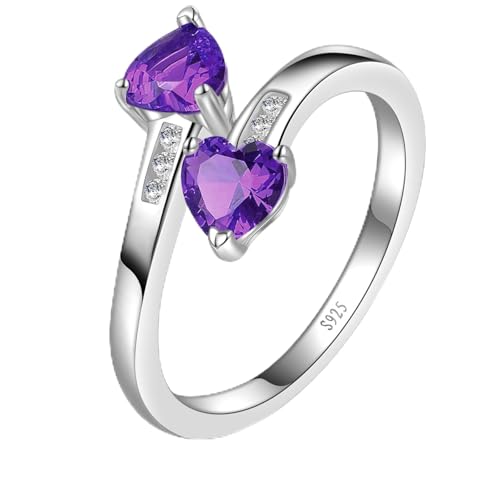 Yaresul Adjustable Amethyst Ring for Women Heart Promise Ring 925 Sterling Silver February Birthstone Women Open Ring Stackables Statement