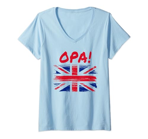 Mujer OPA! Funny Traditional Greek British UK Flag Quote Camiseta Cuello V