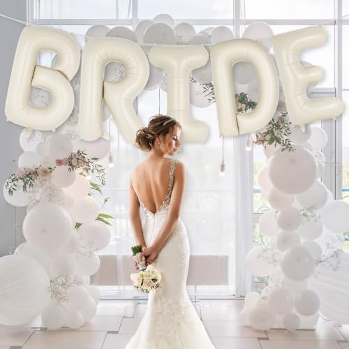 Image of 40 Inch Beige BRIDE Balloons, Giant Bride To Be Balloon, Letter Balloons for Bachelorette Party, Bridal Photo Booth Banner, Wedding Decorations