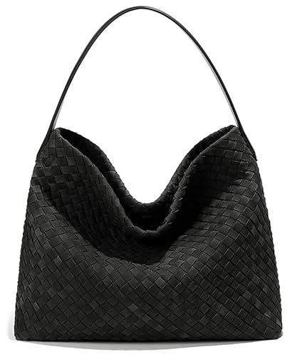 Woven Suede Shoulder Bag for Women Suede Hobo Bag Tote Elegant Handbag Satchel for Work Travel