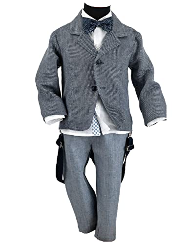 Costume en tweed garçon avec veste revers cranté pantalon lin pour fête anniversaire