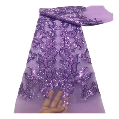 Tissu à paillettes roses de 5 yards avec dentelle perlée brillante Fit6