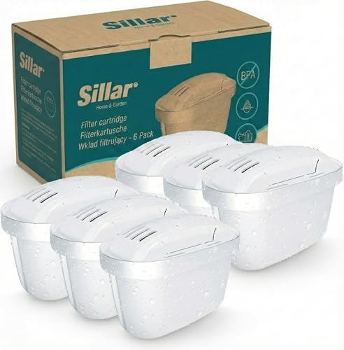 Sillar Wasserfilter Kartuschen - 6er Set - Kompatibel mit Brita Maxtra+, Marella, Elemaris, Style - BPA Frei - Effektiver Kalkfilter für reines Wasser