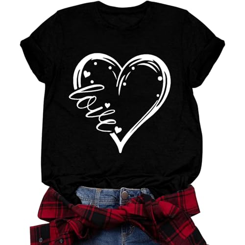 Image of Valentines Shirts for Women Valentine Love Heart Printed Graphic Tshirt Cute Girls Casual Top