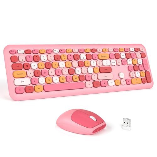 Image of Wireless Keyboard and Mouse Combo - MOFII Pink Full-Sized Plug and Play Colorful Keyboard - Silence Keycap Keyboards with USB-A 2.4G Receiver, for Laptop, Windows, PC, Desktop