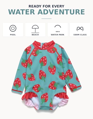 Image of VAENAIT BABY Girls One-Piece Swimsuit, UPF 50+ Long Sleeve Rash Guard, Ruffle Swimwear Infant & Toddler for 0-2 Years