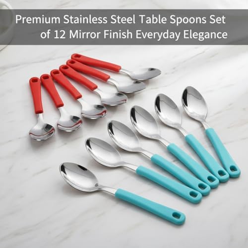 Image of Premium Stainless Steel Table Spoon Set for Kitchen 12 Pcs, Mirror Finish, Durable Rust-Resistant Spoon Set for Kids Cutlery, Tea, Coffee, Desserts Eating & Daily Dining (Combo- Multicolor)