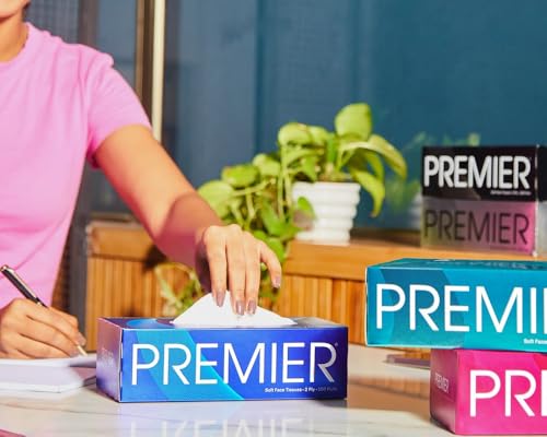 Image of Premier Box Face Tissue Papers 100 Pulls 2Ply (Pack of 4-400 Pulls, 800 Sheets) Soft & Absorbent Facial Tissues | Disposable Tissues for home, Car tissue box, Office tissue paper