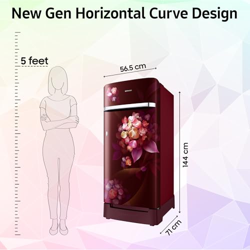 Image of Samsung 215 L, 5 Star, Digital Inverter, Direct-Cool Single Door Refrigerator (RR23H2H35HT /HL, Red, Hydrangea Plum, Base Stand Drawer, Single Touch Defrost, 2026 Model)