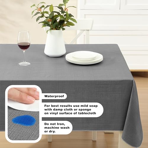 Lintex Cafe Hotel Linen Look Vinyl Flannel Backed Tablecloth, Heavyweight 4 Gauge, 60 x 120 Inch Rectangle, Grey Indoor Outdoor Waterproof Wipe Clean Table Cover by Lintex - Used condition - Image 3