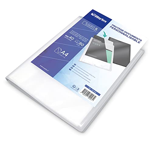 WAYTEX 931444 - Protezione per documenti A4, personalizzabile, 80 foto, 40 tasche, copertina in polipropilene, trasparente