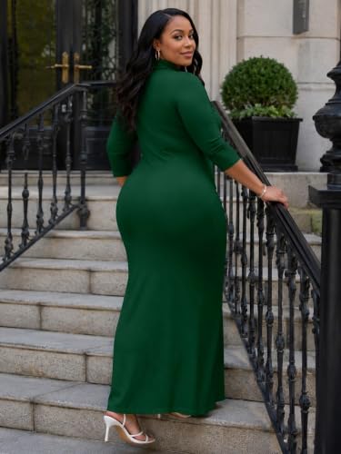 Image of PinkPatty Women's Casual 3 /4 Sleeve Polo V Neck Bodycon Maxi Dress