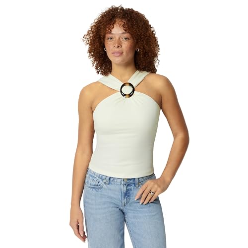 Amazon Essentials Damen Geripptes Halter-Neckholder-Top mit Kunstharzverzierung Creme M