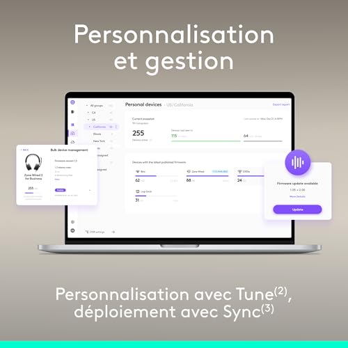 Logitech Zone Wireless 2 ES for Business Casque sans Fil Anti Bruit avec ANC Hybride adaptative Bluetooth USB C et USB A certifié Microsoft Teams - vue 9