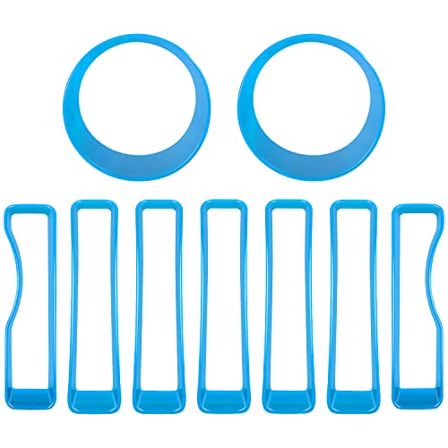 Laikou 9Pcs Upgrade Front Grille Insert Grill Cover And Headlight Lamp Cover Trim Exterior Accessories Fit For Jeep Wrangler Jl Jlu Sport/Sports 2018 2019 2020 2021 2022 (Baby Blue) #TOP7