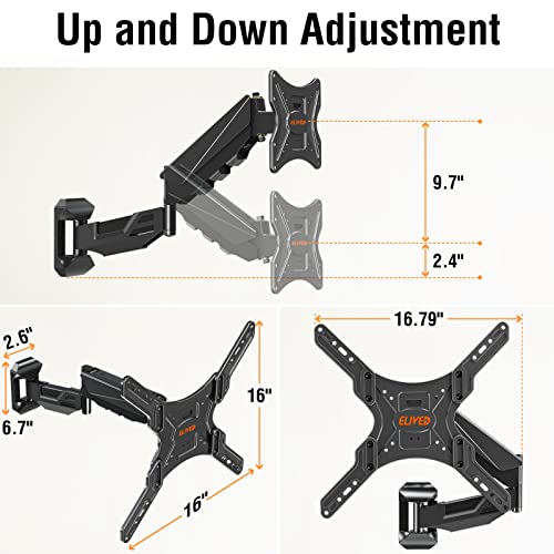 Elived Height Adjustable Tv Wall Mount For Most 23-55 Inch Tvs, Spring Arm Full Motion Swivel Tilt Articulating Tv Mount Bracket Fits Max Vesa 400X400Mm, 44 Lbs Yd1010 #TOP3