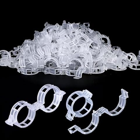 Aipker Tomato Clips, Tomato Clips for String Trellis, 100Pcs Plant Clips for Support, Tomato Clips for Climbing Plants- Trellis Clips for Climbing Plants - White Cover