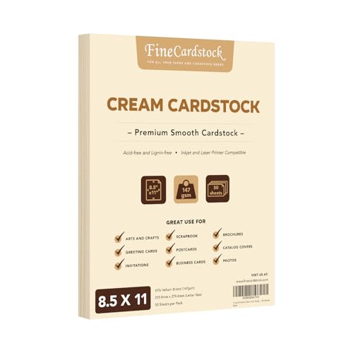 Cream Pastel Color Card Stock Paper, 67lb Cover Medium Weight Cardstock, for Arts & Crafts, Coloring, Announcements, Stationary Printing at School, Office, Home | 8.5 x 11 | 50 Sheets Per Pack