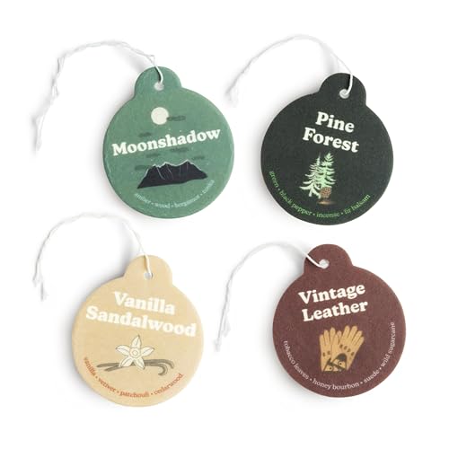 Image of Happy Wax Earthy Mix Car Charms 4-Pack - Includes: Moonshadow, Pine Forest, Vanilla Sandalwood and Vintage Leather