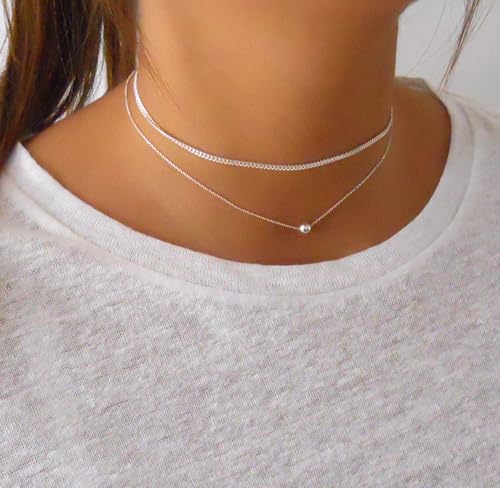 Annika Bella Set of 2 Necklaces, Ball Bead Choker Necklace, Silver Gourmet Chain Choker, 925 Sterling Jewelry for Women4