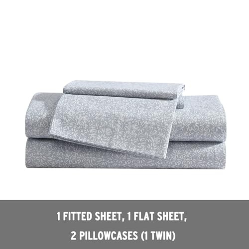 Image of Eddie Bauer - Twin Sheet Set with Fitted Sheet & Pillowcase, 100% Cotton Percale Bedding, Crisp & Cool, Dorm Room Essentials, Little Blossom