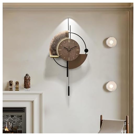 Decorative Pendulum Modern Wall Clock,Sound-Activated Glow,Non Ticking,Large Unique Wall Clocks for Living Room Corridor Kitchen Office Black and Brown,31.5“*16.6“