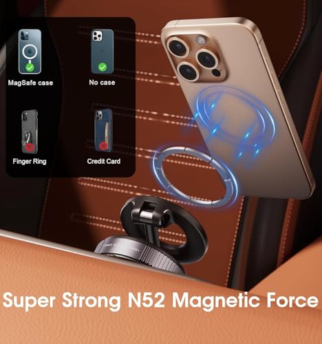 Image of EYUVAA LABEL Vacuum Ultra Suction Magnetic Phone Holder for Car, Foldable Mobile Holder with Easy Secure Grip Compatible with Mag Saf Car Mount, Windshield, Dashboard, Mirror (with Arm)