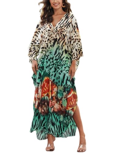 KECVOT Kaftan Dresses for Women Plus Size Batwing Sleeve Caftans Long Bathing Suit Cover Up Maxi Beach Dress Loungewear