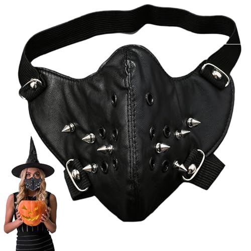 Monetais Masque Steampunk en cuir PU, masque facial à pointes métalliques avec sangle élastique, accessoire de Cosplay gothique Punk unisexe