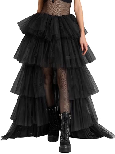 Womens Tiered Ruffle Tulle Maxi Skirt a Line Elastic High Waist Tutu Long Skirt Puplum Mesh Skirt Wedding Skirt