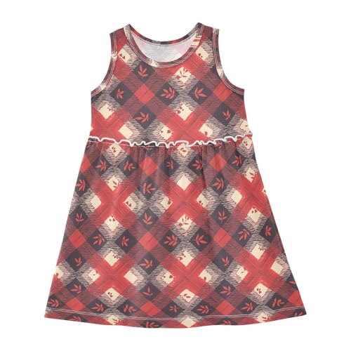 KLL Buffalo Plaid Red Black Little Girls Playwear Dresses Cute Beach Sundress Spring Summer Soft