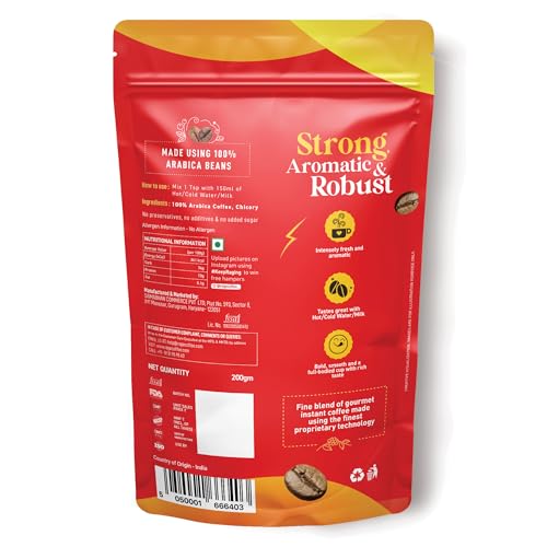 Image of Rage Coffee Extra Strong Premium Blend Coffee Powder | Premium, Bold & Instant | Instant Coffee & Chicory- 100% Arabica Beans for Hot & Cold coffee | Pack of 2 | 200g Each