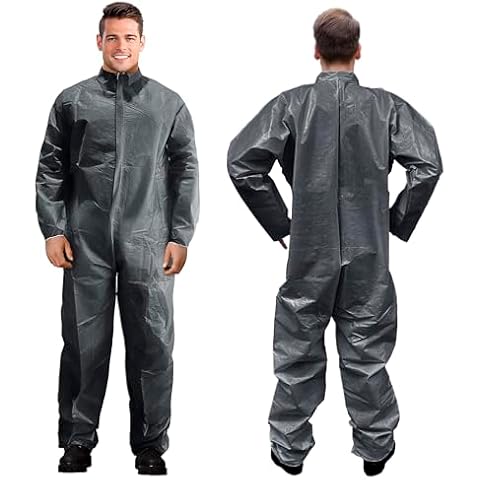 AMZ Medical Supply Gray Disposable Coveralls, 2X-Large. Pack of 5 Lab Coveralls Disposable with Front Zipper and Elastic Wrists. 50 GSM Polypropylene Painters Suit Disposable. Hazmat Costume Adult Cover