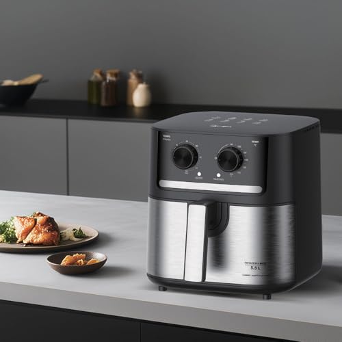 Fritadeira Air Fryer 5,5L Cyclone Preto e Inox Midea
