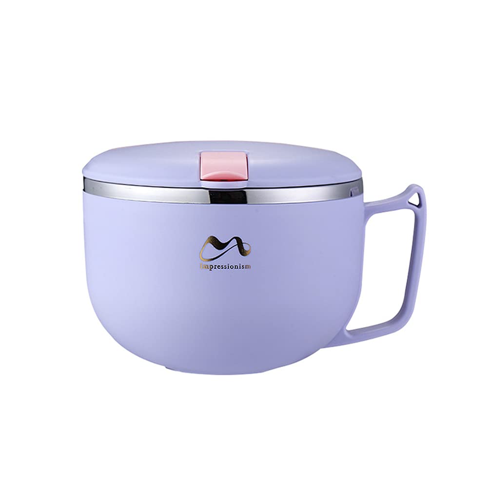 FIYSON Instant-Nudeln Schüssel, Nudelschale Edelstahl 900 ML Bento Box Tragbare Auslaufsicher Instant-Nudelschale Reis Schüssel, für Lebensmittel Mit Deckel Und Deckel Suppenschalen (Violett,klein)