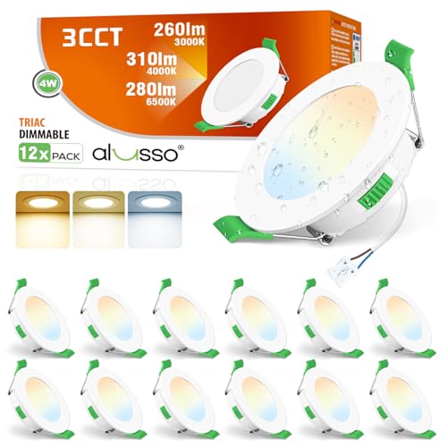 ALUSSO Spot LED Encastrable Extra Plat, 4W 310LM Dimmable IP44 Spot Etanche Salle de bain, Blanc Chaud 3000K Blanc Neutre 4000K Blanc Froid 6500K, Trou...