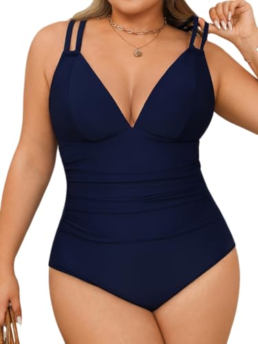 CUPSHE Plus Size Women's One Piece Swimsuit V Neck Adjustable Dual Strappy Bathing Suit - Main Image