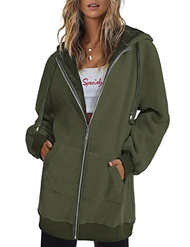 Zeagoo Womens Long Hoodies Fleece Zip Up Coat Winter Jacket Girls Tunic Sweatshirts With Pockets,Army Green，Xl #TOP27